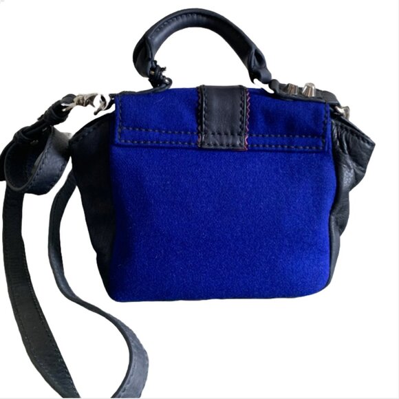 NWT Charlotte Ronson Navy Blue Wool & Black Leather Panel Crossbody Handbag - Picture 6 of 11